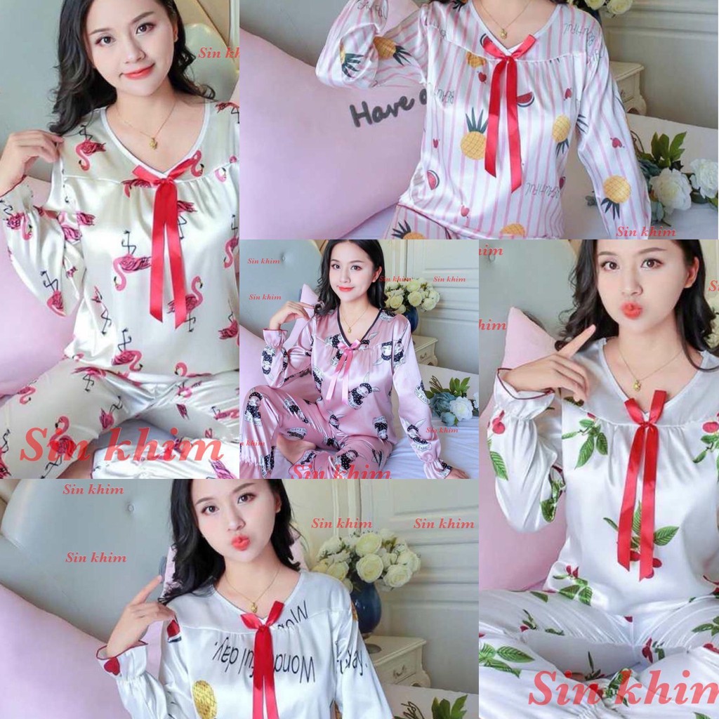 Piyama satin baju lengan panjang dan celana panjang import - baju tidur wanita