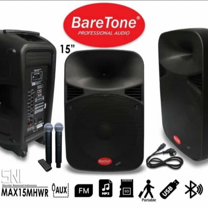 Speaker Portable Bluetooth BARETONE 15MHWR/15 MHWR 15inci USB-BLUETOOT