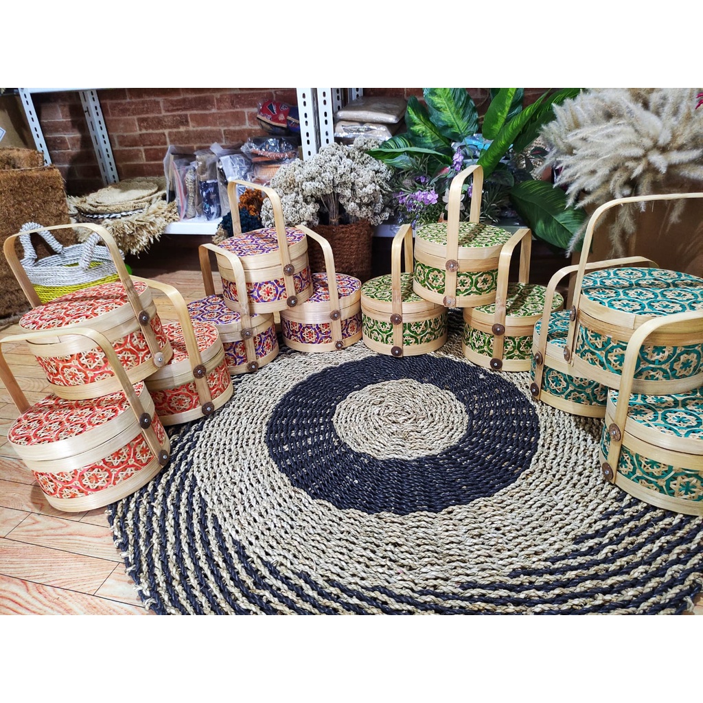 RANTANG BAMBU HAMPERS BULAT D20 MOTIF BATIK TRUNTUM WARNA