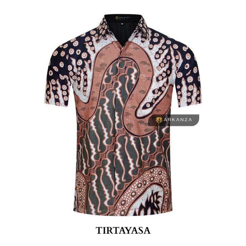 BATIK ARKANZA Motif TIRTAYASA Hem Atasan Kemeja Baju Batik Pria Cowok Laki Laki Slimfit Full Lapis Furing Lengan Panjang Lengan Pendek Original Asli