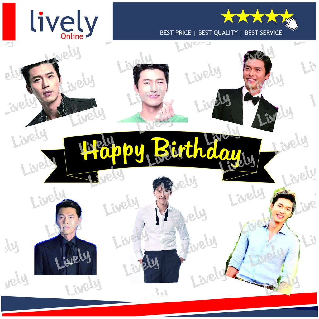 CAKE TOPPER KARAKTER CUSTOM NAMA HBD happy birthday HYUN BIN set