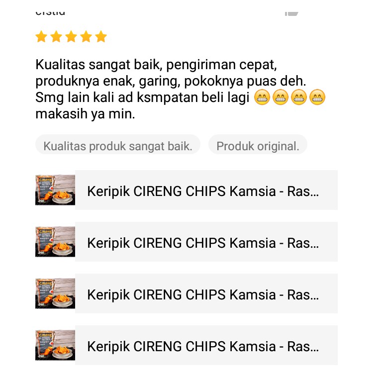 Keripik CIRENG CHIPS Kamsia - Rasa Pedas /Ori /Keju /Balado - Makanan Cemilan Khas Bandung