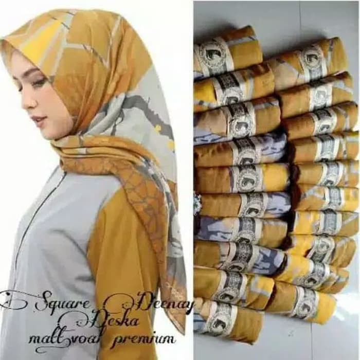 Order Langsung Kerudung Segi Empat Deenay Kw Motif Rose Mustard Voal Premium Scarf Limited