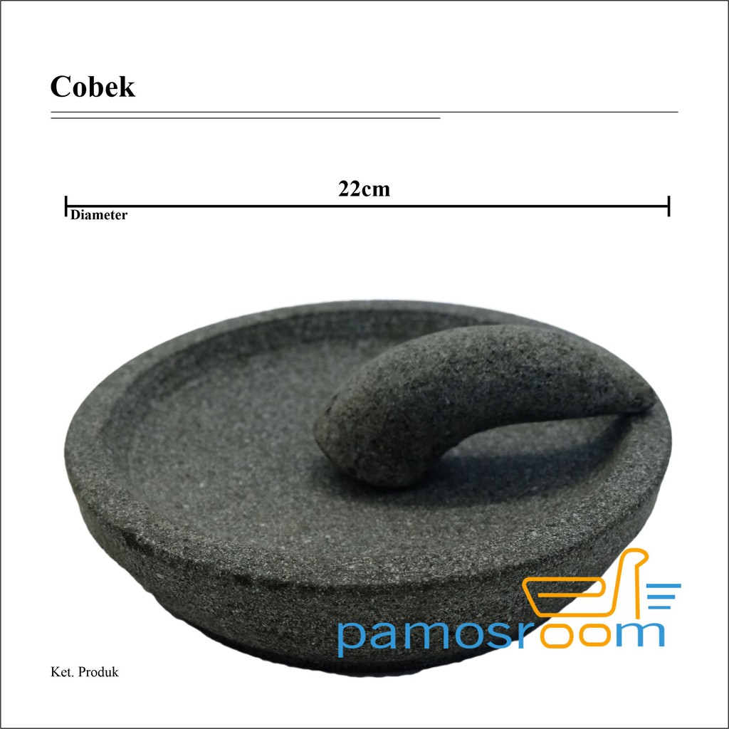 Pamosroom Cobek Batu & Ulekan Tempat Ulek Cabe Sambal Bumbu Dapur 22cm