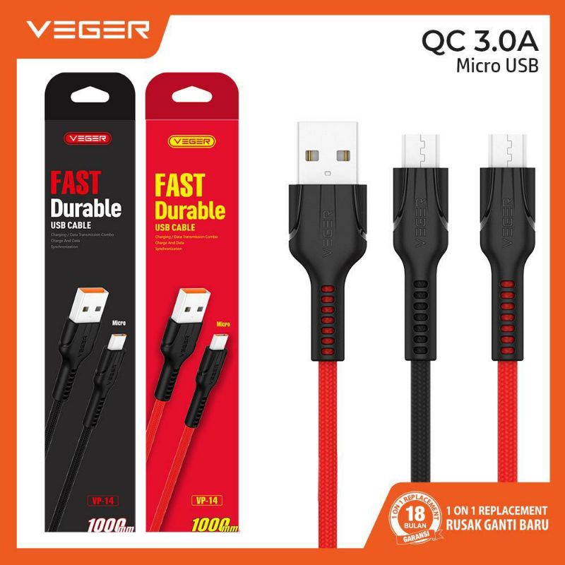 Kabel Veger Vp-14 Micro QC Fast Charging