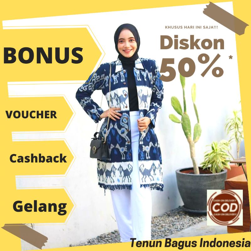 Baju Tunik Batik Tenun Blanket Etnik Troso Jepara Baju Tenun Wanita Etnik Jepara