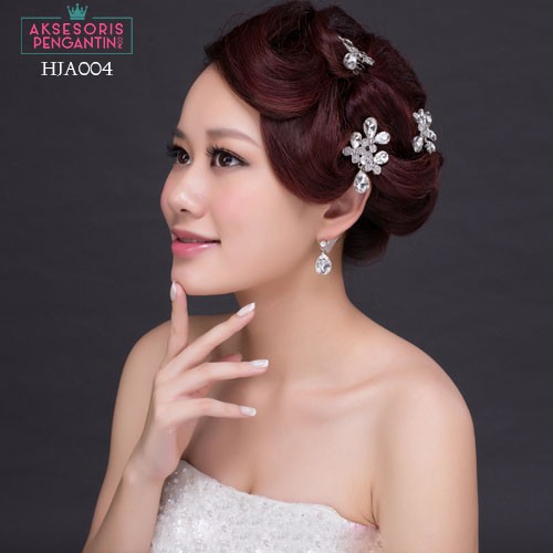 [BISA COD] AKSESORIS JEPIT RAMBUT ANTING SET HEADPIECE PENGANTIN SILVER HJA004