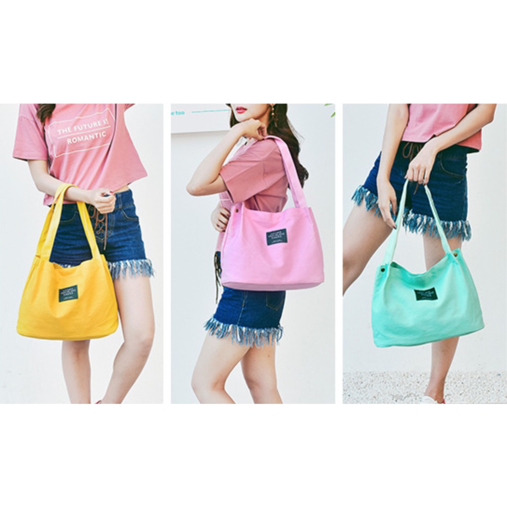 WYK26 Tas Kanvas Tote Bag Besar Warna Polos Living Travel Share Diskon Murah Impor Brand New TKM