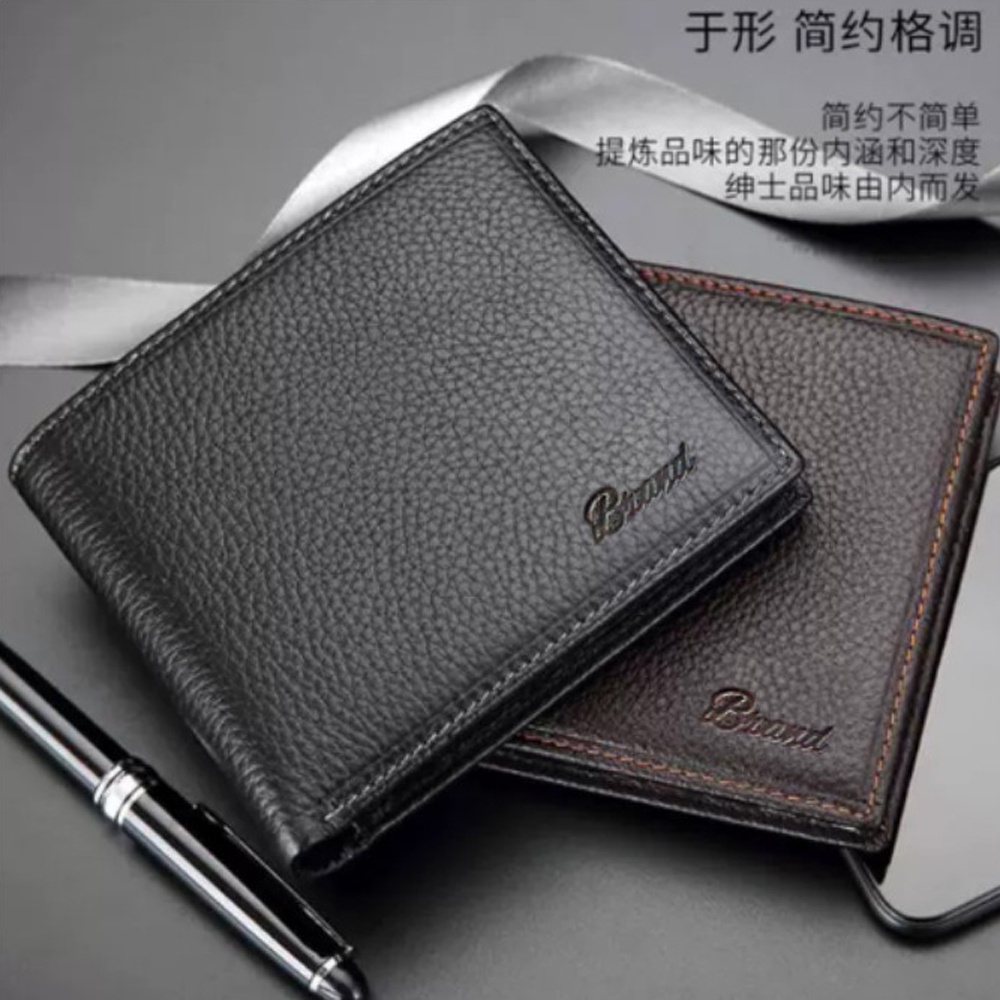 SHOPEE 6.6 SUPER SALE!! Dompet Kulit Sapi Asli Import 100% Dompet Pendek Pria Men Wallet Leather Import Dompet Pendek  3/4 B20 Black + Bonus Box Original