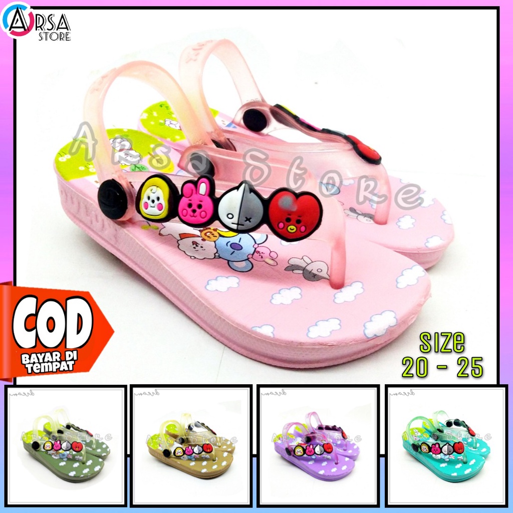 Sandal Jepit Baby BTS Anak Perempuan / Sendal Anak Cewek Tali Belakang Motif BT21 Umur 1 2 3 Tahun