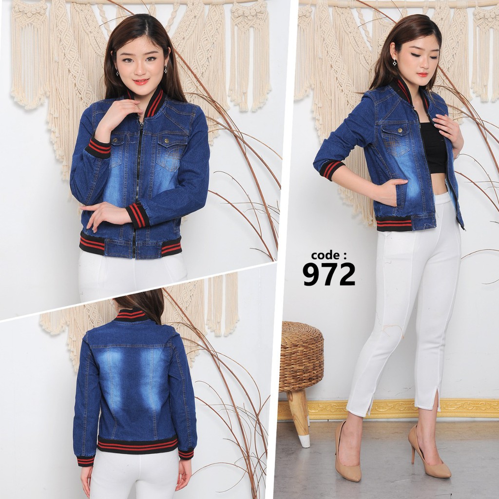 ( Bisa COD ) MC girl - Jaket Jeans Bomber Wanita / Jaket Denim Kerah Karet / Jacket Lepis Polos Pinggang Karet