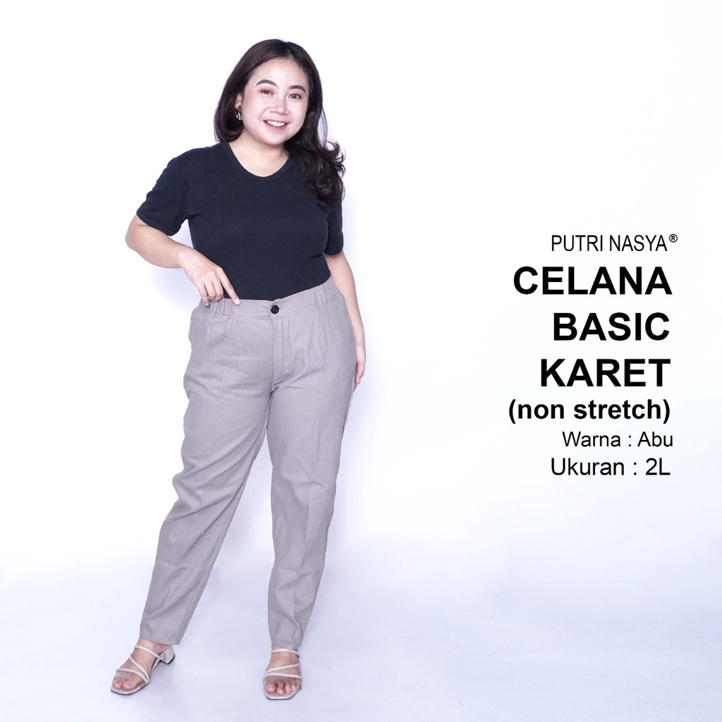 Celana Kerja Kantor Big Basic Karet (NON STRETCH) Wanita/ Celana Wanita Jumbo Keren / Big size 8L,6L,5L,4L,2L,XL, all size / Celana Kerja Seragam Wanita Bigsize / Celana Bahan Wanita Formal Super Jumbo Kekinian / Celana Kantor Katun Terbaru Big Wanita