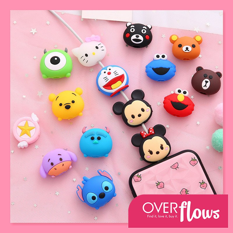 OVERFLOWS.ID [ Part 1] Cable Bite Pelindung Ujung Kabel Cable Casing Protector Tsum Tsum Kartun Lucu