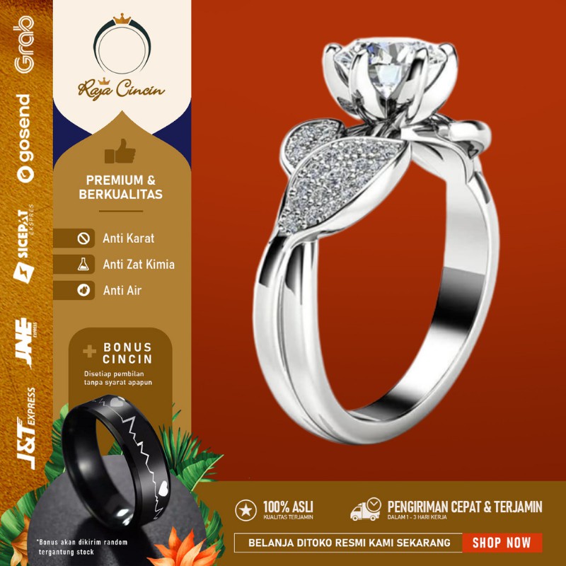 Cincin Titanium Wanita Anti Karat Berlian Putih Perak 925