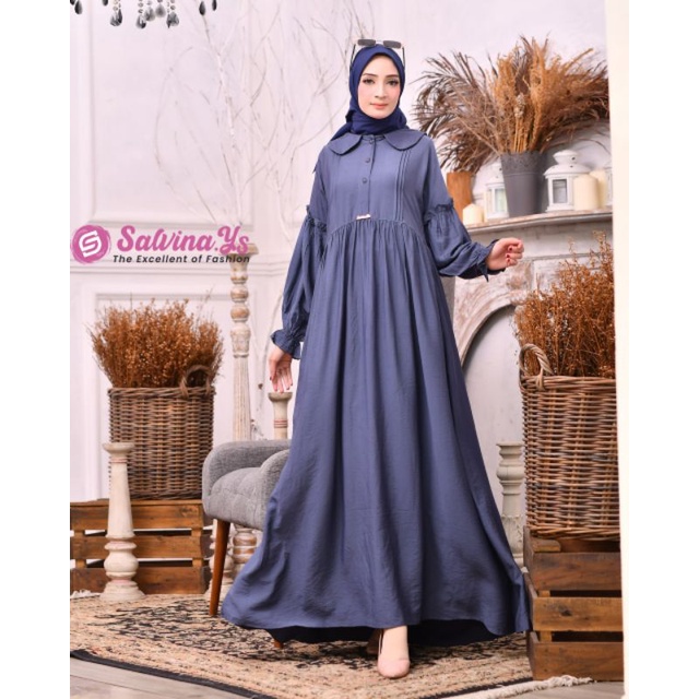 Gamis salvina kerah kringkel list dada