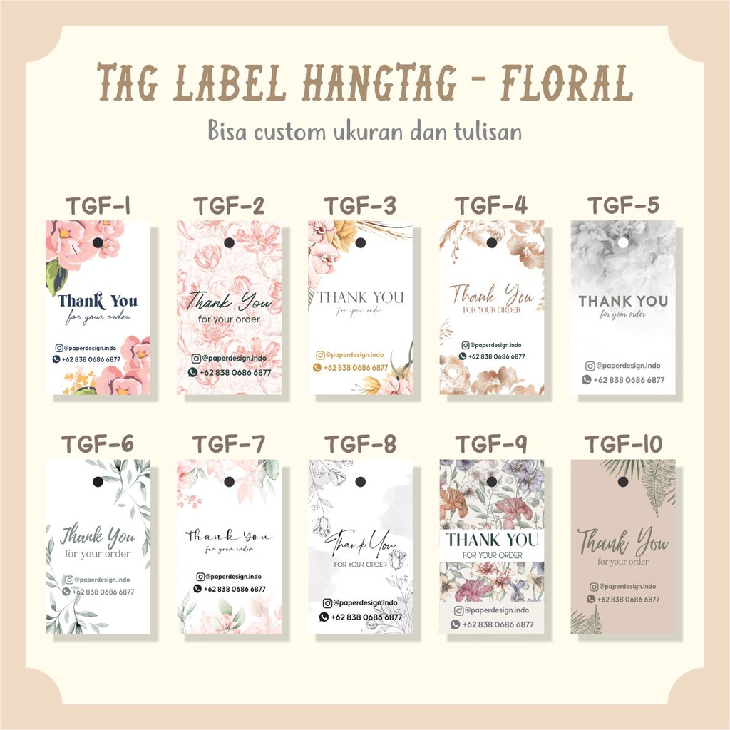 FLORAL TAG LABEL HANGTAG THANK YOU FOR YOUR ORDER KEMASAN PRODUK HAMPERS CARD KARTU UCAPAN PLONG BUL