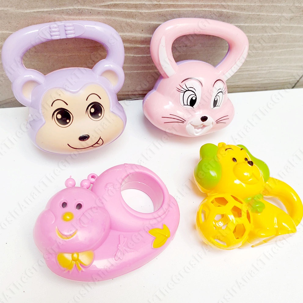 KERINCINGAN ANIMAL 4IN1 dapat 4pc  MAINAN RATTLES RATTLE BAYI kelinci monyet anjing siput