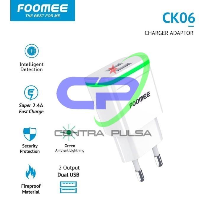 Adapter Charger Foomee Ck06 Adaptor Fast Charging 2.4A Dual Usb