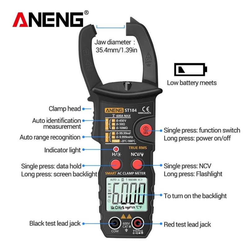 Tang Amper Multimeter Multitester Digital Voltage Tester Clamp Prob ST