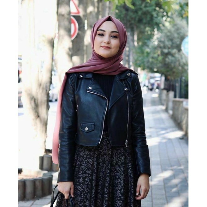Jaket Kulit Wanita Ramones Changcuters Korea Blazer Hijab Jilbab Outfit