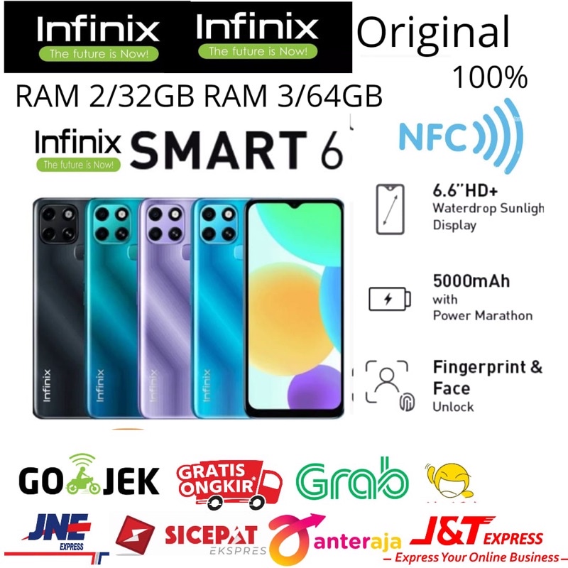 infinix smart 6 ram 2 32gb no fnc  smart 6nfc   3 64gb garansi resmi