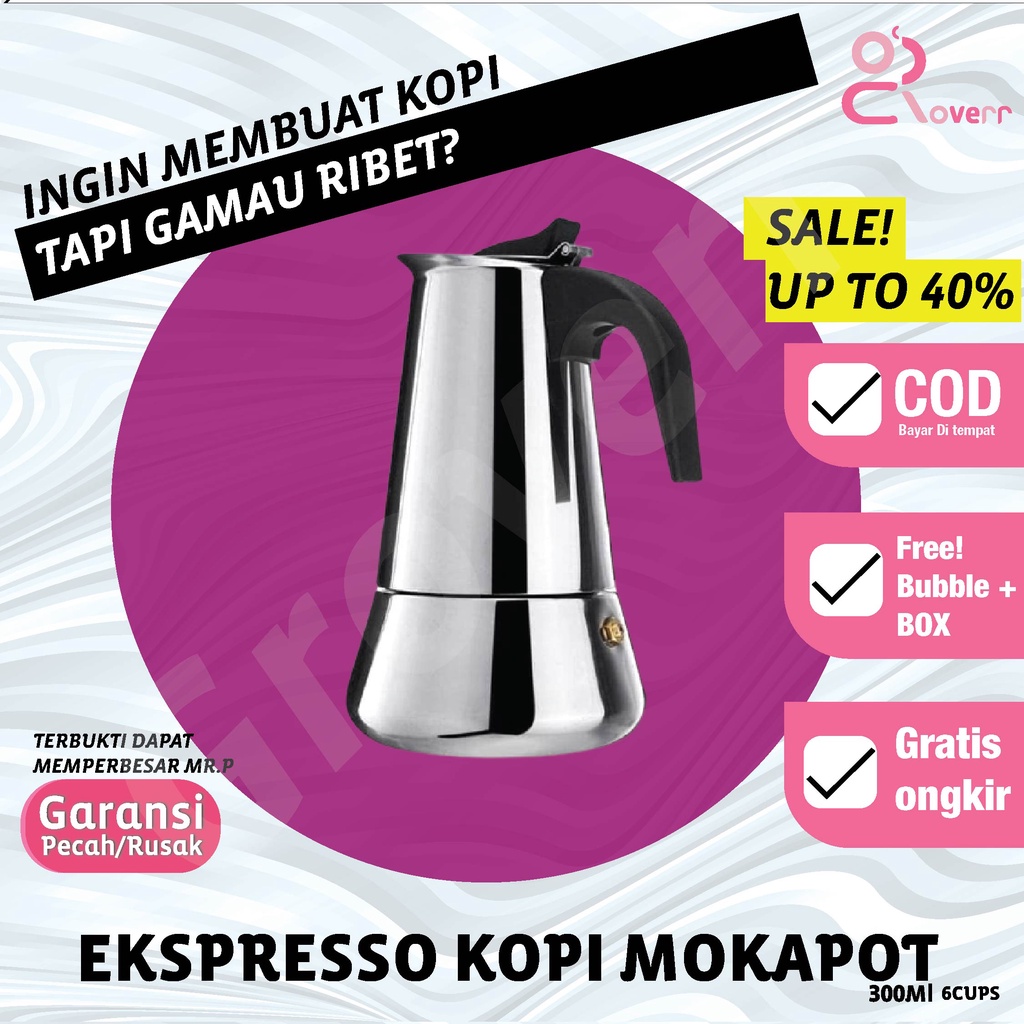 Alat Mesin Teko Pembuat Kopi Espresso Mokapot Moka Pot Cofee Coffe Cofee Coffee Maker 300mL 6cup ATE2