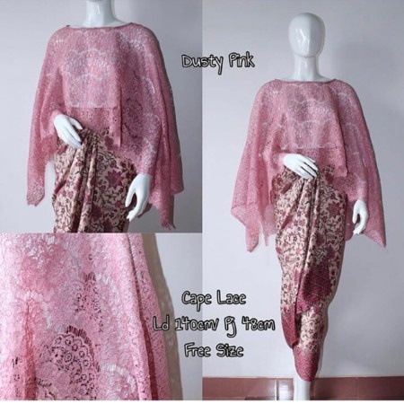 SETELAN KEBAYA WANITA MODEL CAPE LACE / CAPE GLITER / BATWING BROKAT SET ROK LILIT DUSTY PINK DAN PILIHAN WARNA LAIN