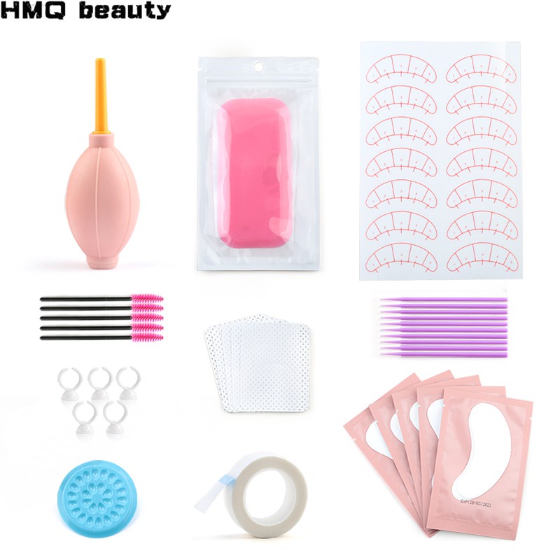 10in1 Training Set Ekstensi Bulu Mata Palsu Bantalan Mata Cincin Lem Brush Tape Glue Holder Kit Untuk Eyelash Grafting