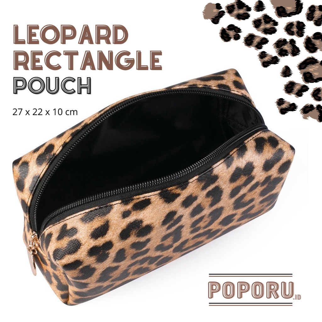 POPORU LEOPARD TRANSPARENT pouch - make up organizer transparan tas tempat makeup - bening kosmetik