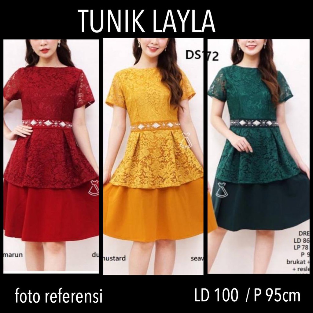 DRESS LAYLA -  TUNIK ABG ANAK MUDA PESTA ACARA IDUL FITRI MEWAH BRUKAT TILE MUTIARA PAYET POLOS