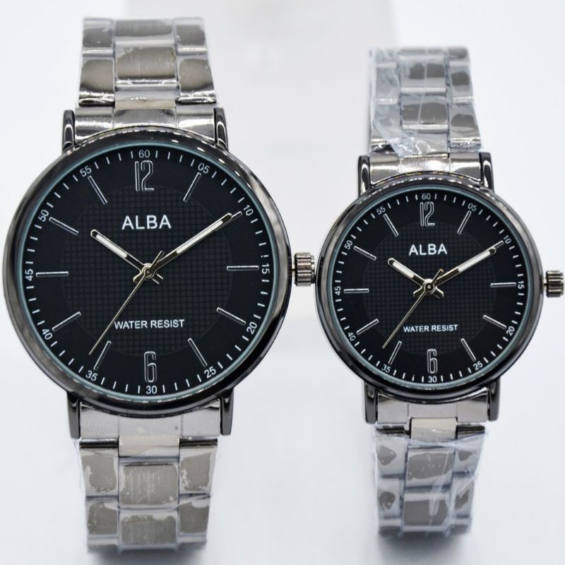 JAM TANGAN RANTAI COUPLE ALBA LA 3099 TAHAN AIR FREE BOX DAN BTRE CADANGAN_JAM TANGAN COUPLE MURAH RANTAINSTAINLISS BISA COD