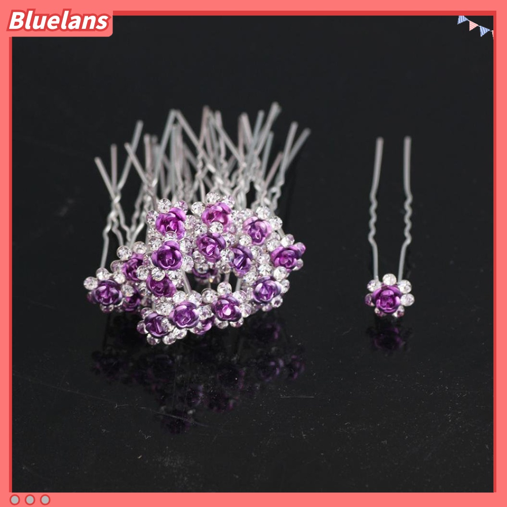 Bluelans 10pcs Jepit Rambut Bentuk Bunga Mawar Lapis Silver Aksen Berlian Imitasi Untuk Wanita
