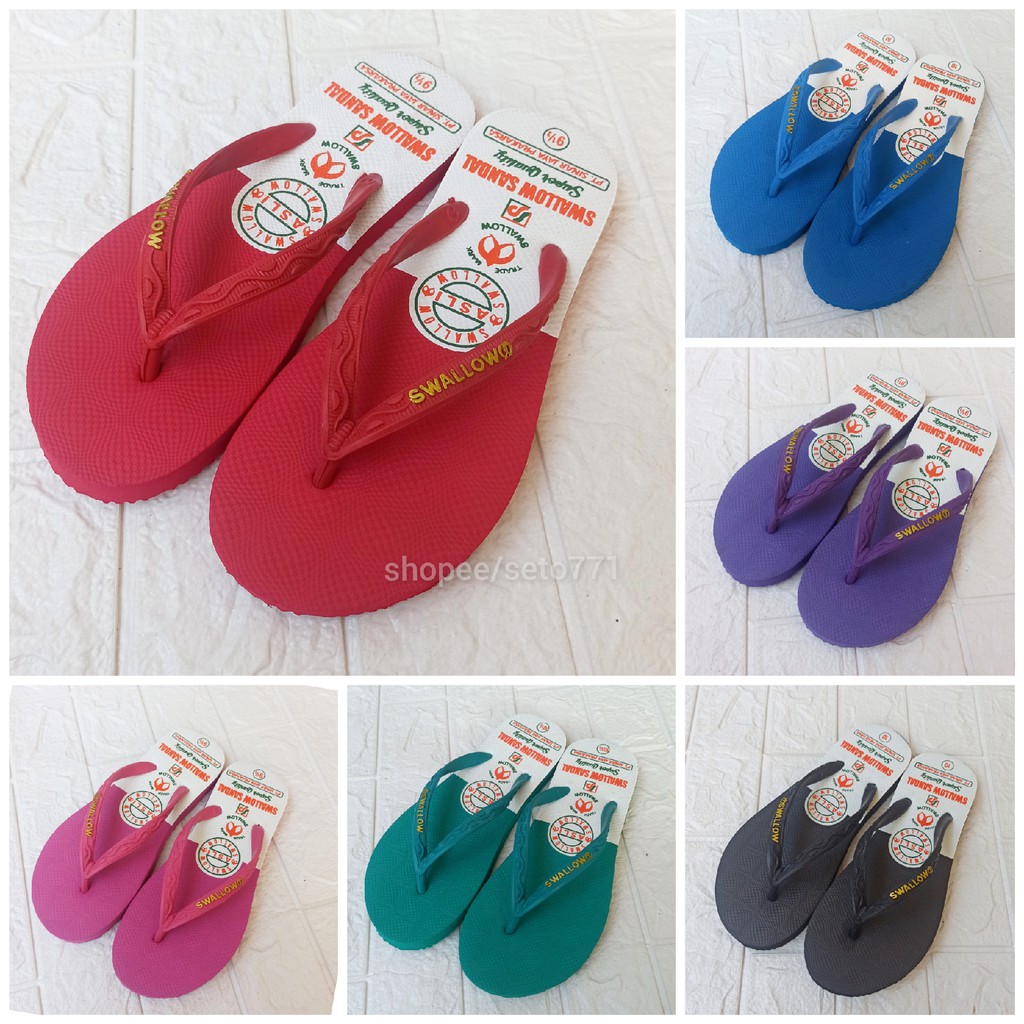 Sandal Swallow Retro Female Swalow Jepit Cewe Wanita Ungu Pink Merah Hijau Biru Hitam 36 37 38 39 40