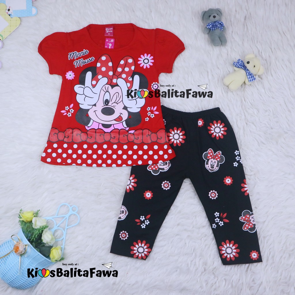 Setelan Mikkey uk 2-6 Tahun / Baju Anak Karakter Legging Perempuan Celana Disney Import