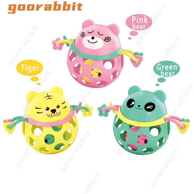 Mainan Bola Rattle Teether Karet Lembut Motif Hewan Untuk Bayi 0-12 Bulan