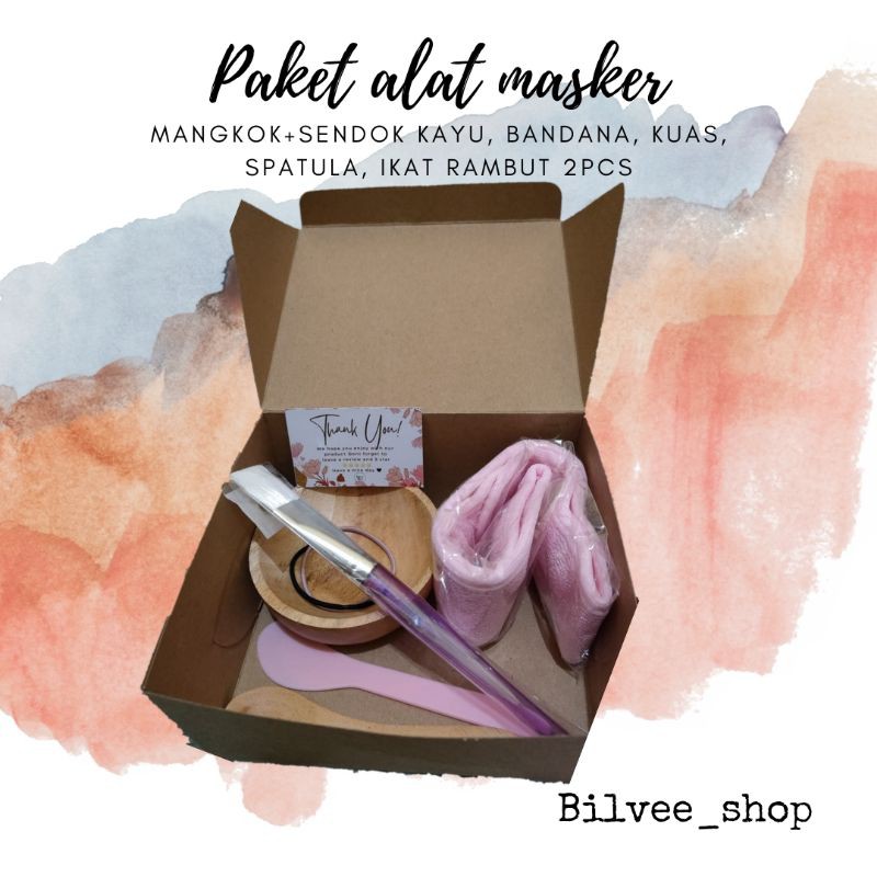 

PAKET ALAT MASKER LENGKAP SPATULA KUAS MANGKOK SENDOK KAYU BANDANA GIFT BOX/KADO/HAMPERS