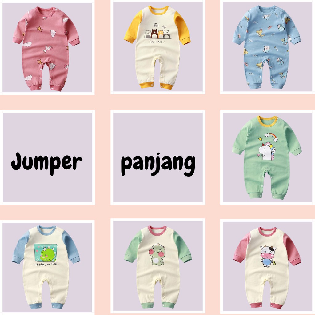 Baju bayi import lengan panjang bahan katun Jumper bayi newborn bodysuit anak baru lahir