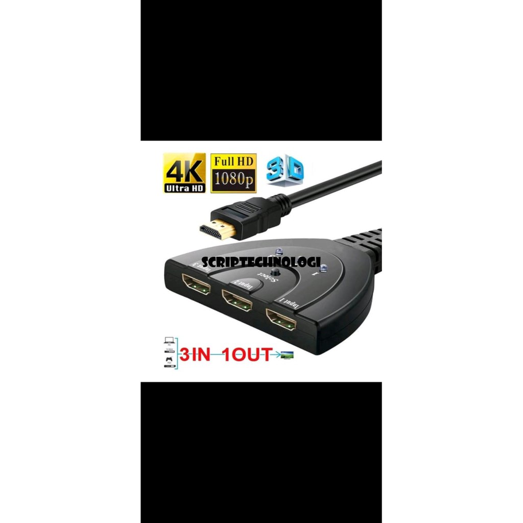 Kabel HDMI Splitter 3 Port Full HD 1080 HDMI Switcher 4k