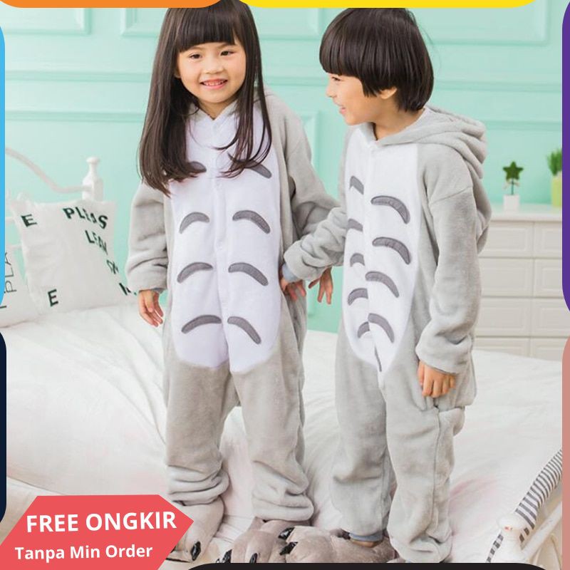 Dewasa Totoro Kartun Kigurumi Cosplay Kostum Longgar Anak Musim Dingin Hewan Jumpsuit Boy Anime