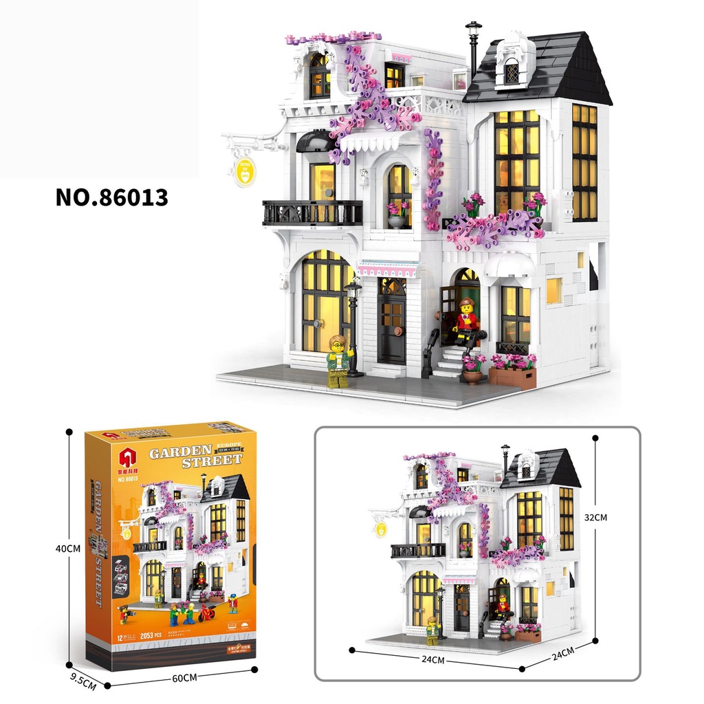 Creative Street View Series Flower Street with Light Blok Bangunan Mainan Model Bangunan