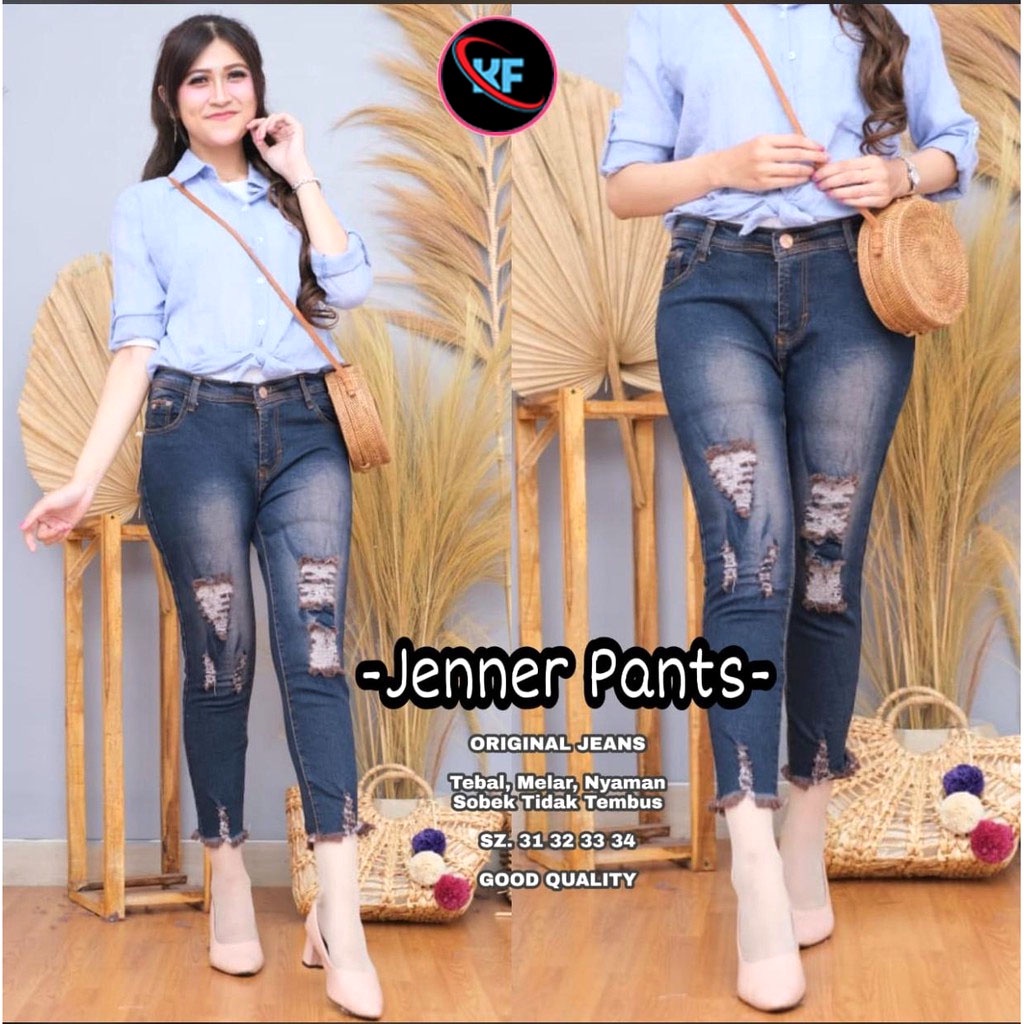 JENNER JEANS 7/9 WANITA SOBEK // CELANA JEANS RIPPED WANITA 7/9