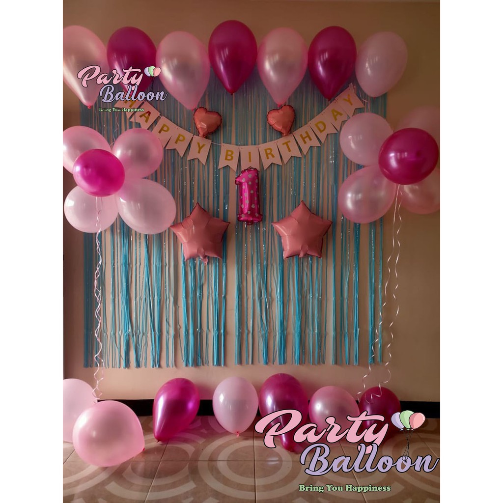 Jual Paket Dekorasi Ulang Tahun Tema Pink Biru Tirai Pastel Shopee