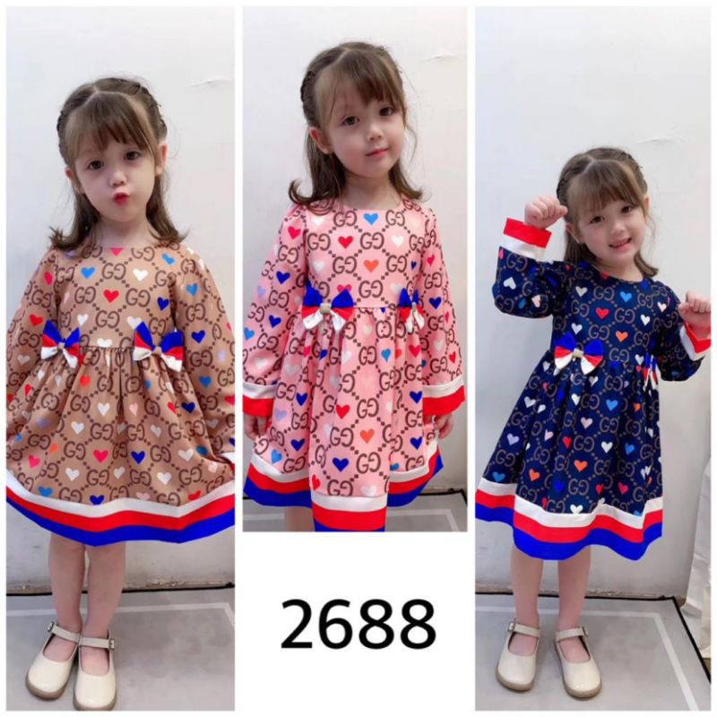 DRESS ANAK PEREMPUAN IMPORT MOTIF GUCCI PITA