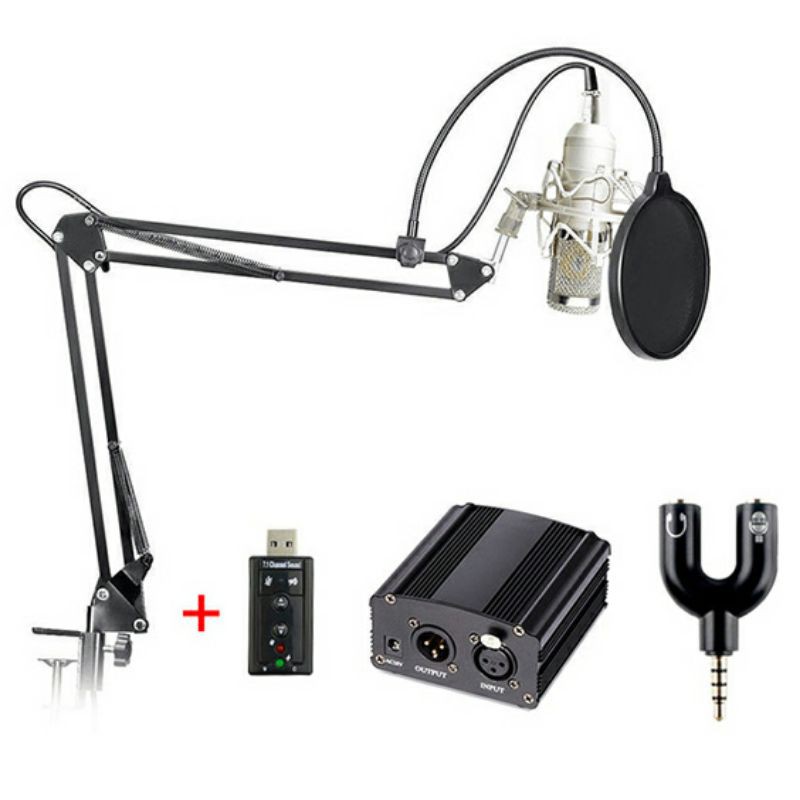 TaffSTUDIO BM-800 Paket Smule Condenser Microphone + Scissor Arm Stand + Phantom Power 48V + S+