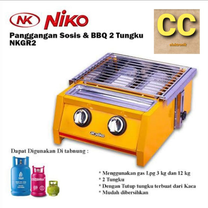 Gas Pemanggang Sosis NIKO Kompor 2 Tungku NK GR3ST STAINLESS / NIKO NK GR-3ST 3 tungku BBQ GRILL GARANSI RESMI