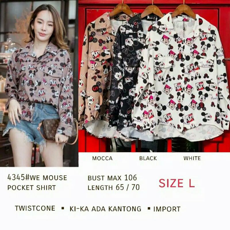 Realpict Zstr Kemeja import Oline Mickey mouse/ Pakaian wanita baju atasan kemeja wanita cewek murah