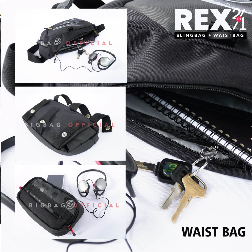 PTS - GEAR BAG NEX 2 in 1 - 13119 Waist bag and Sling bag With Earphohe Hole - Tas Selempang Pria Tas