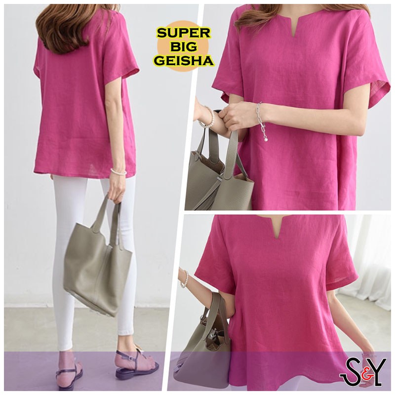 BAJU UKURAN BESAR Super Big Geisha Pink Fanta Big Size Blouse Baju Atasan Wanita Bigsize