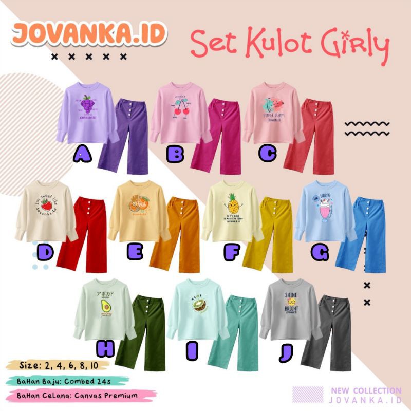 Set Kulot Girly / Setelan Kulot Anak Perempuan / Set Kulot Jovanka / Kulot Anak Perempuan / Setelan 