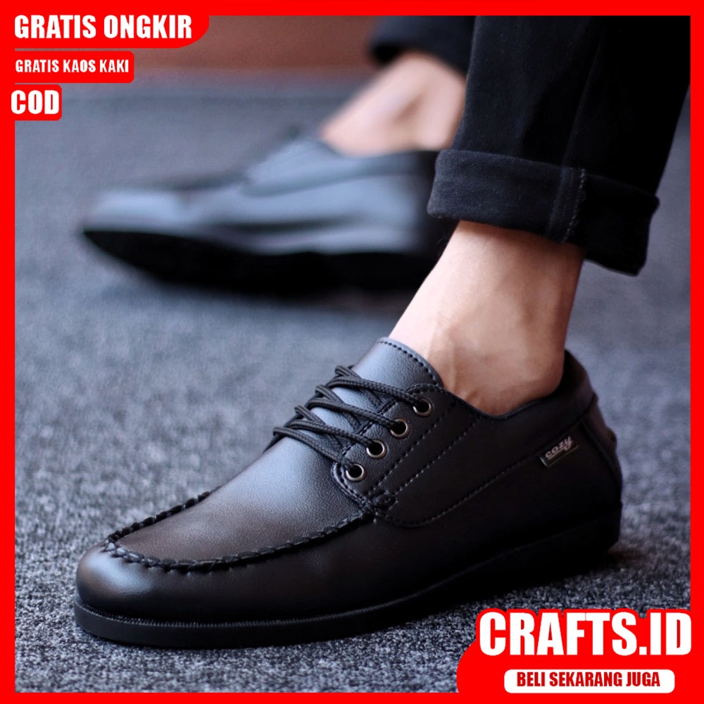 CRAFTS - Sepatu Pantofel Formal Casual Hitam Kulit PU Pria Kerja